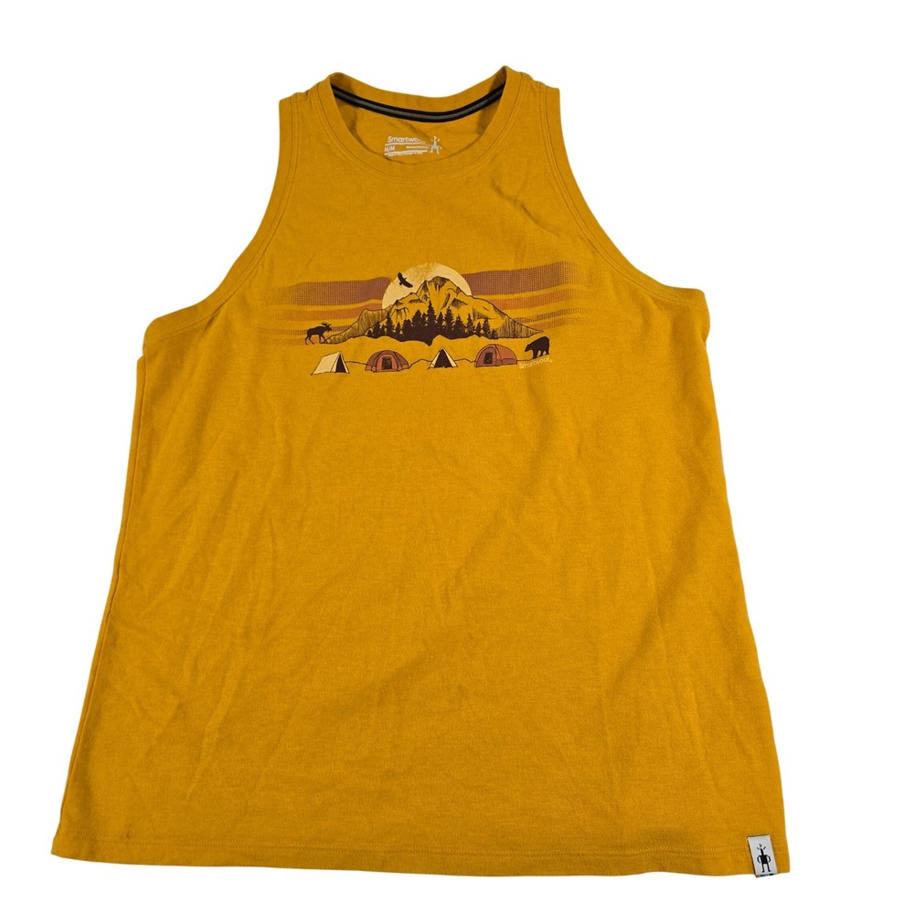Smartwool Womens Merino Wool Graphic Tank Top Yellow Mountain Camping Medium